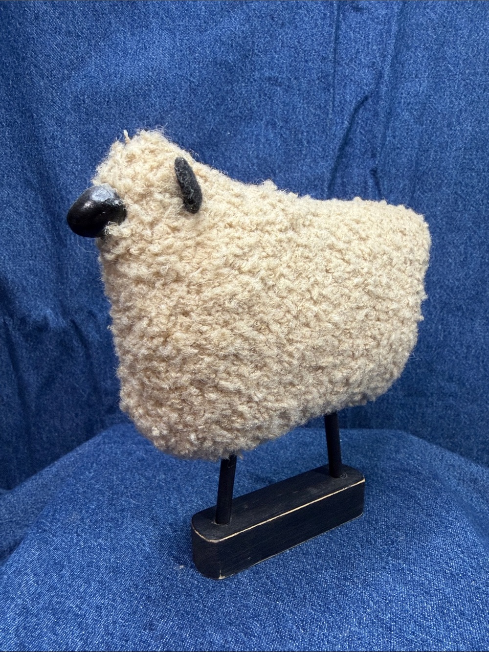 Handcrafted Beige Wool Sheep Figurine by